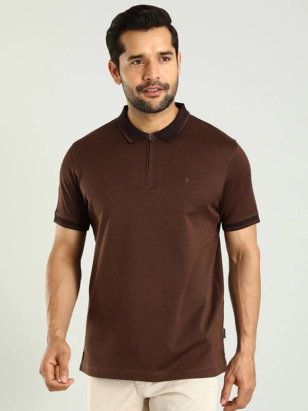 Indian Terrain Men's Half Sleeve Regular Fit Brown Polo T-Shirt